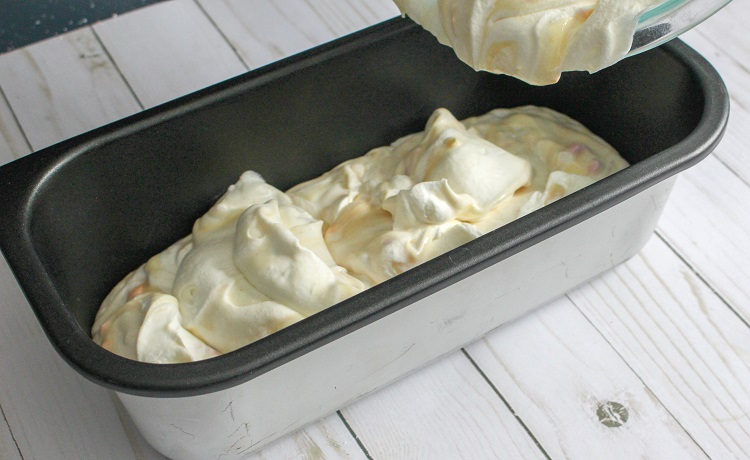 Add the no churn ice cream to a metal loaf pan