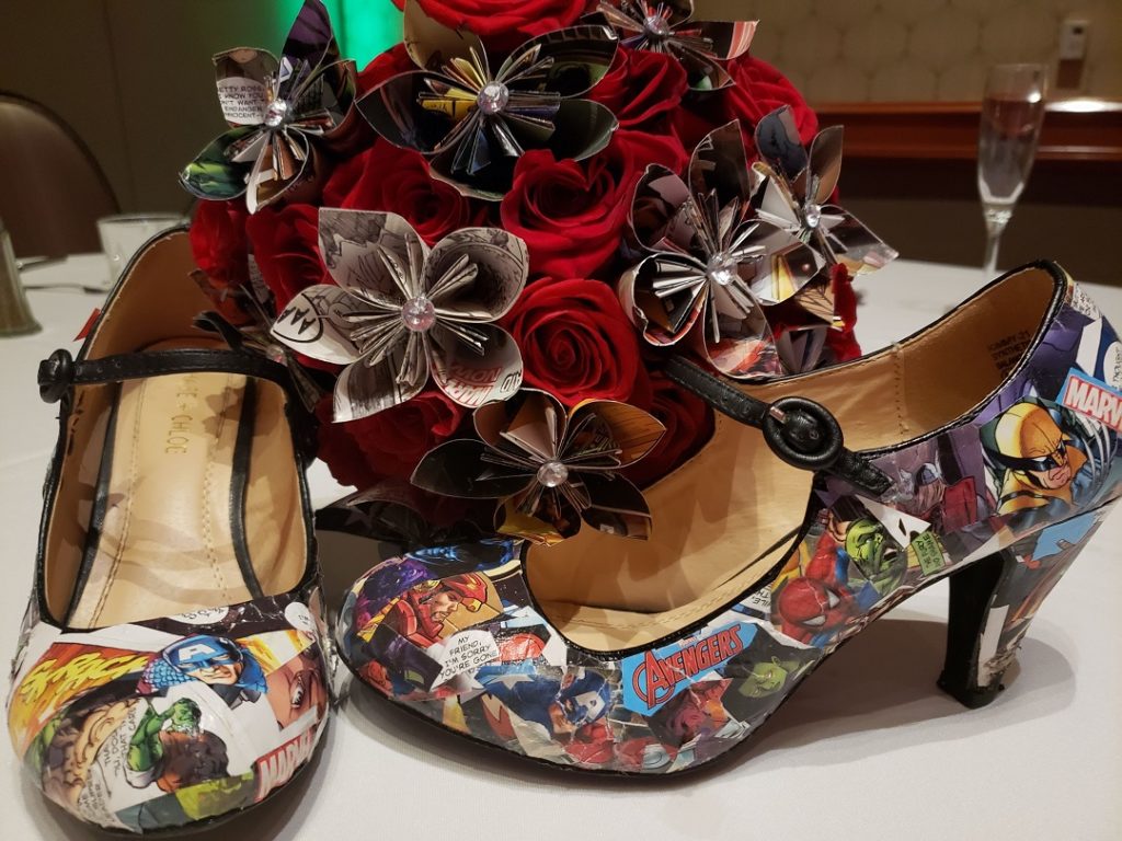 DIY comic book shoes are the perfect accessory for any marvel themed wedding. 